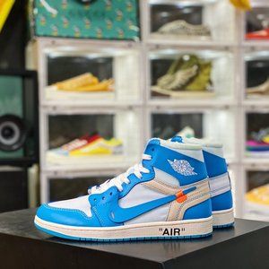 Air Jordan 1 x OFF-WHITE blue and white Chicago owaj1 shoe upper mesh, heel port